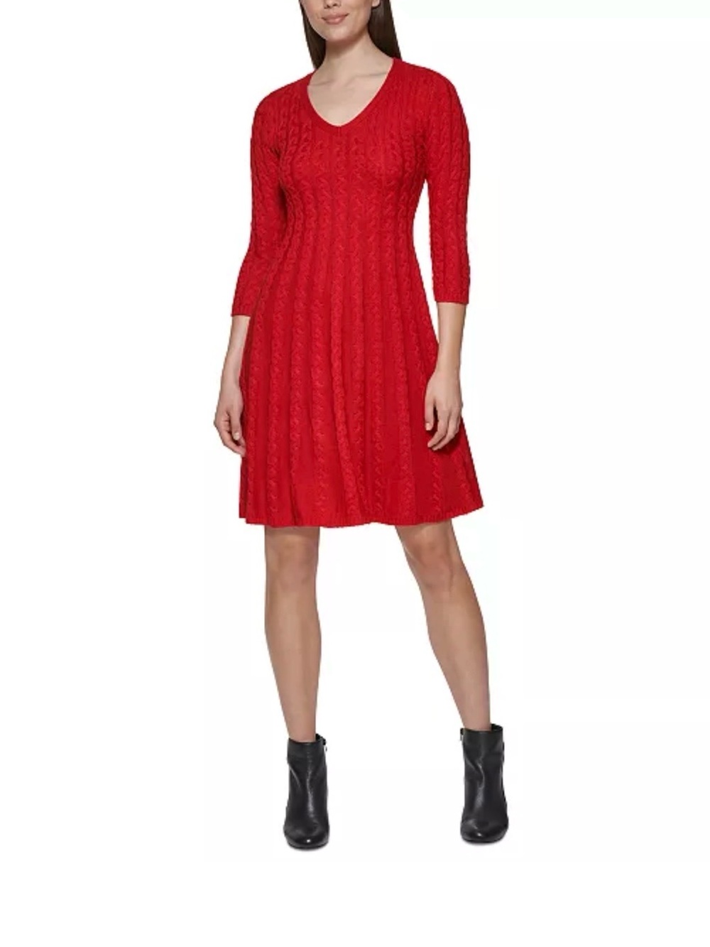 Jessica Howard Red Cable Knit Sweater Dress XL Fit & Flare